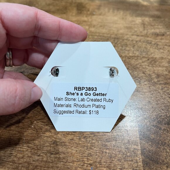 Bomb Party Lab Created Ruby Earrings - Picture 2 of 3